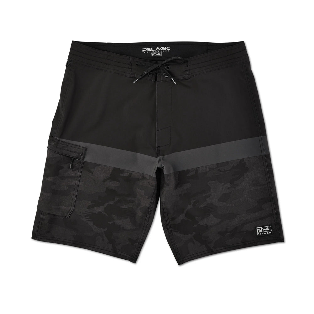 Blue Water Boardshort Fish Camo Stacked Black 1